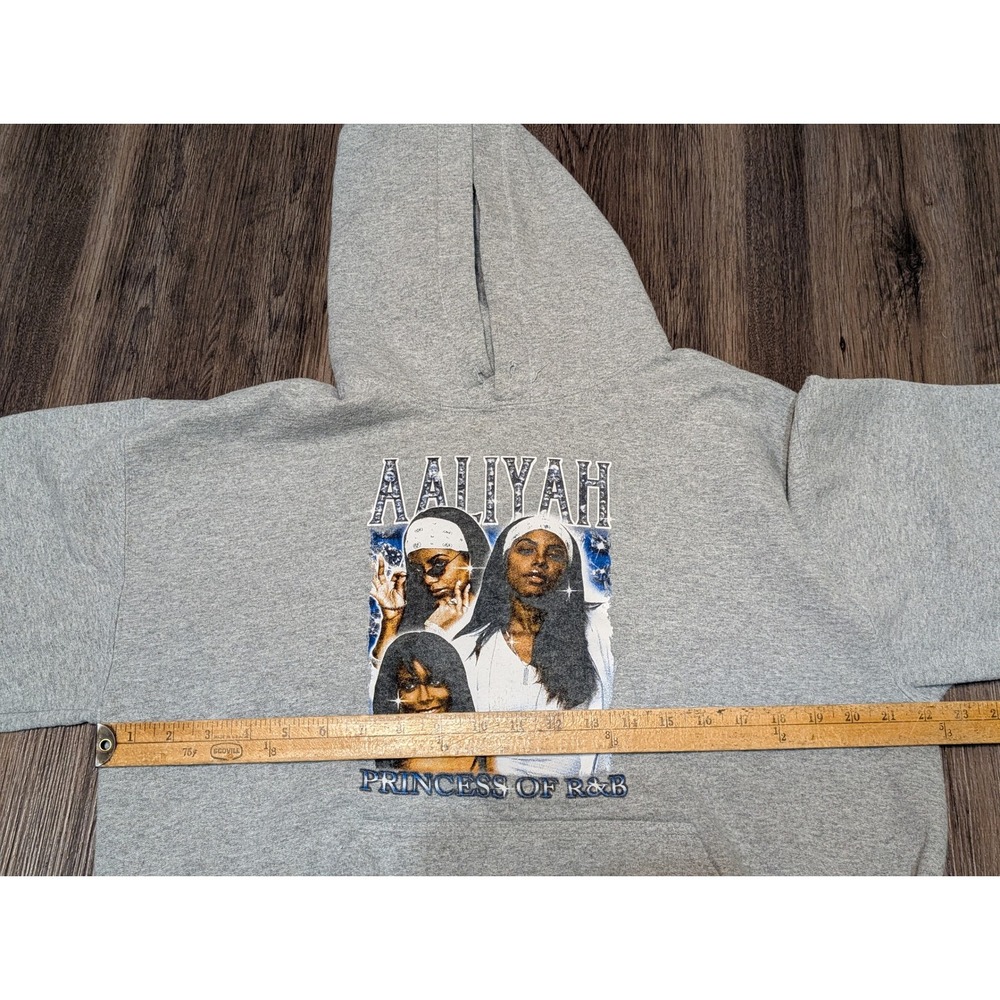 Aaliyah Princess of R&B Hoodie Sweatshirt Gray Graphic Hip Hop Large - Picture 3 of 7